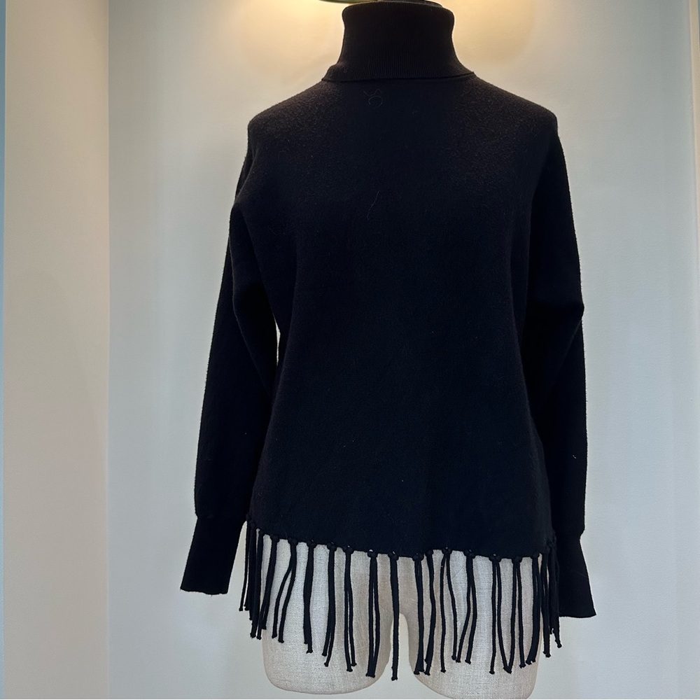 Carmen Black Turtleneck Sweater with Fringe — Size XS